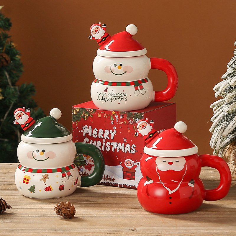 Christmas Ceramic Cartoon Snowman Large-capacity Water Cup
